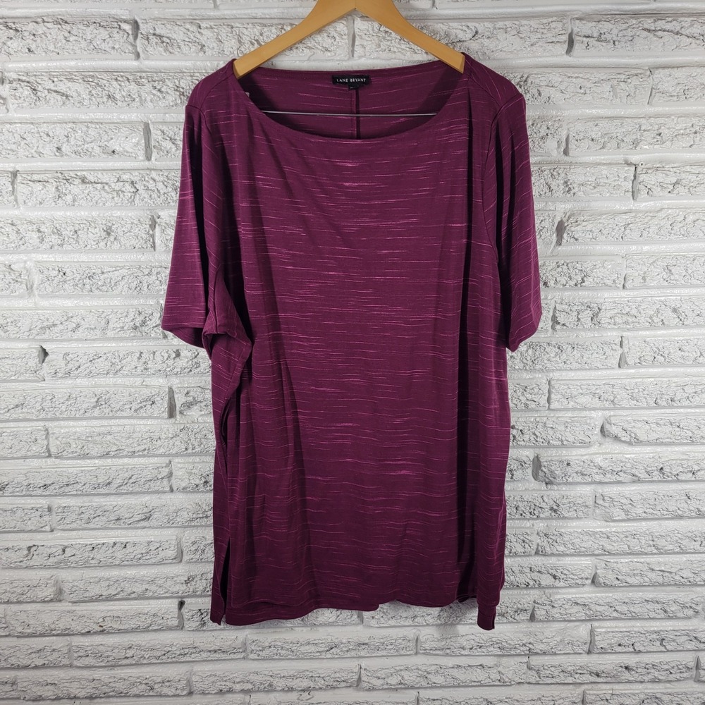 Lane Bryant 22 24 Tee Tunic Top Purple Solid Short Sleeve Side Slit Casual